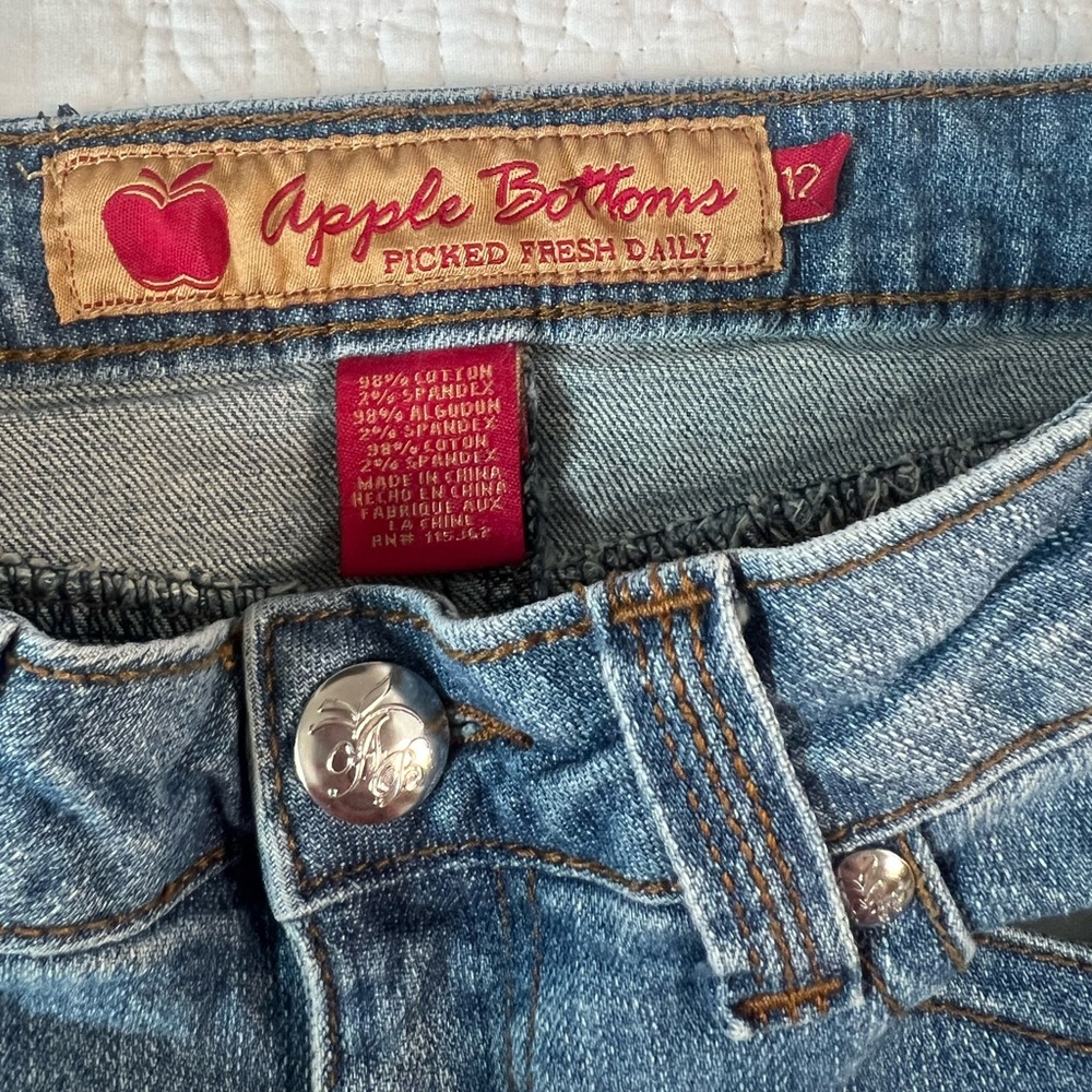 Vintage Y2K Apple Bottoms Rhinestone Denim Mini Skirt - Picture 8 of 12